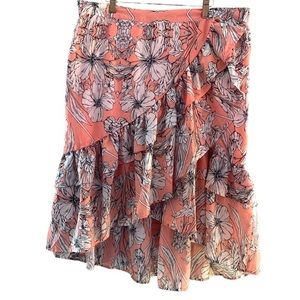 Cato High Low Ruffle Skirt‎ Peach White Floral Size XL